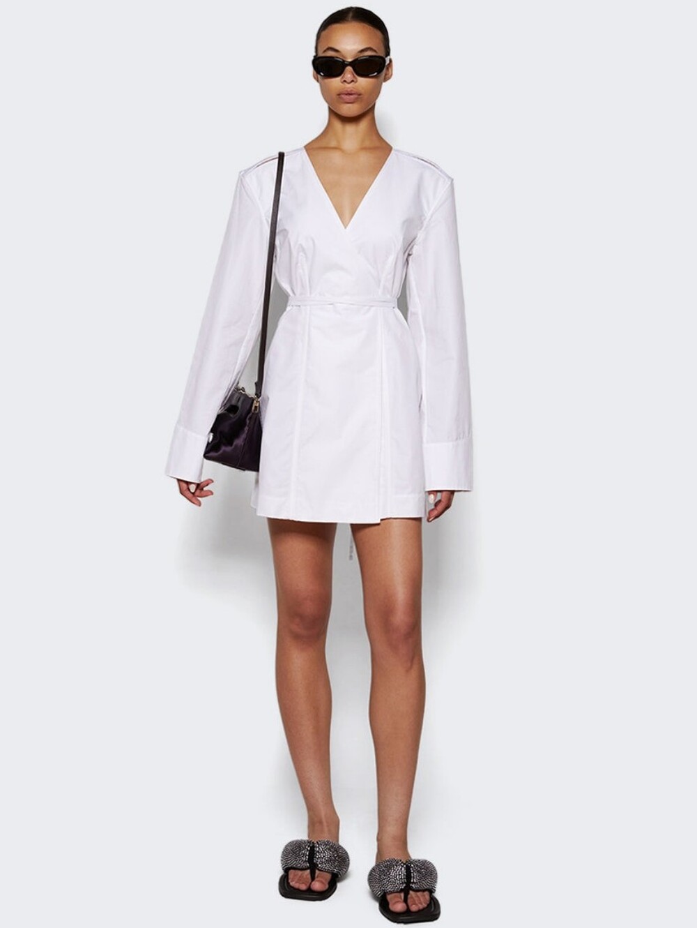 ALEXANDER WANG Slit Tailored Mini Wrap Shirtdress In White NWT 10.
